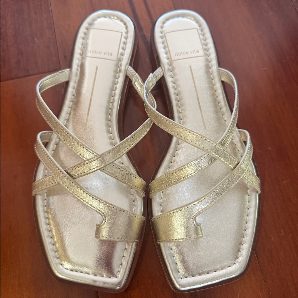 Dolce Vita Metallic Gold Crisscross Slide Sandals